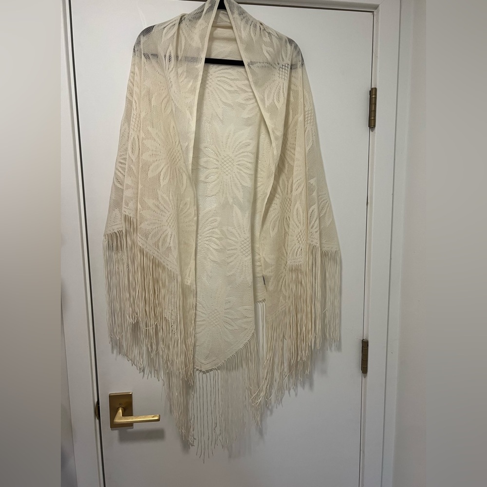 Vintage Japanese Crochet Fringe Shawl